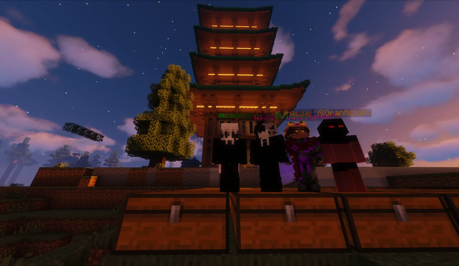 Jugadores reunidos frente a una construcción de DrakesCraft