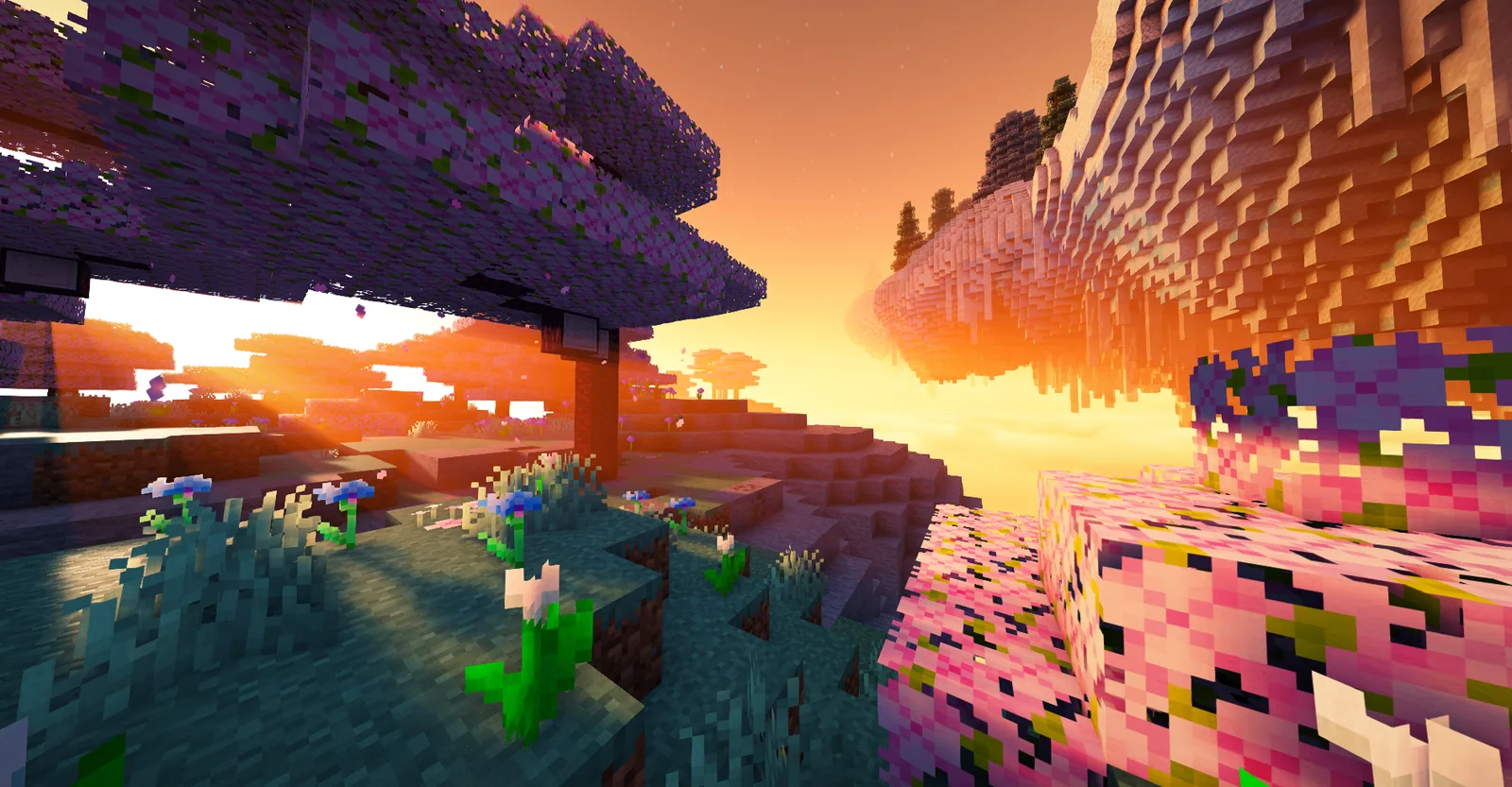 Paisaje fantástico al atardecer en DrakesCraft